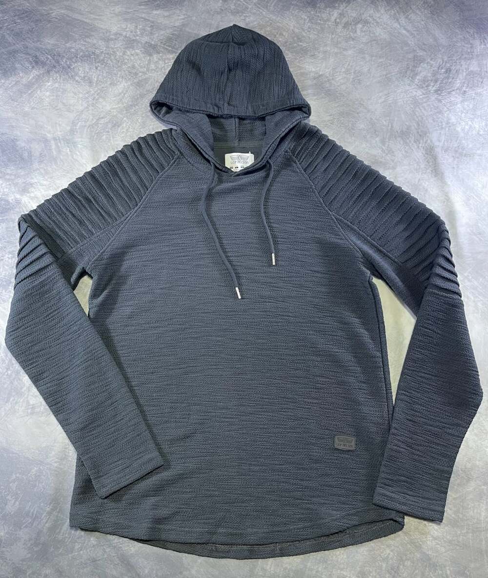 Leif Nelson Mens Hooded Long Sleeve Pullover Sweatshirt Dark Gray Ribbed Sz L